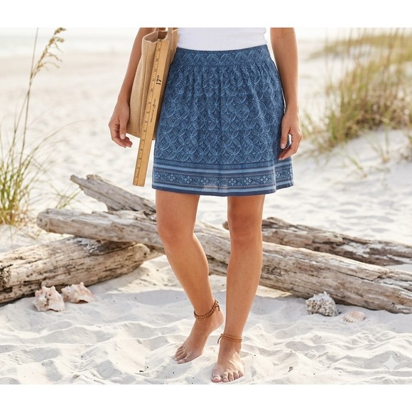 Sonoma Life + Style Dresses & Skirts - Boho Coastal Blue Geometric Border Mini Skirt L Retro‎ Indie Resortwear Beach